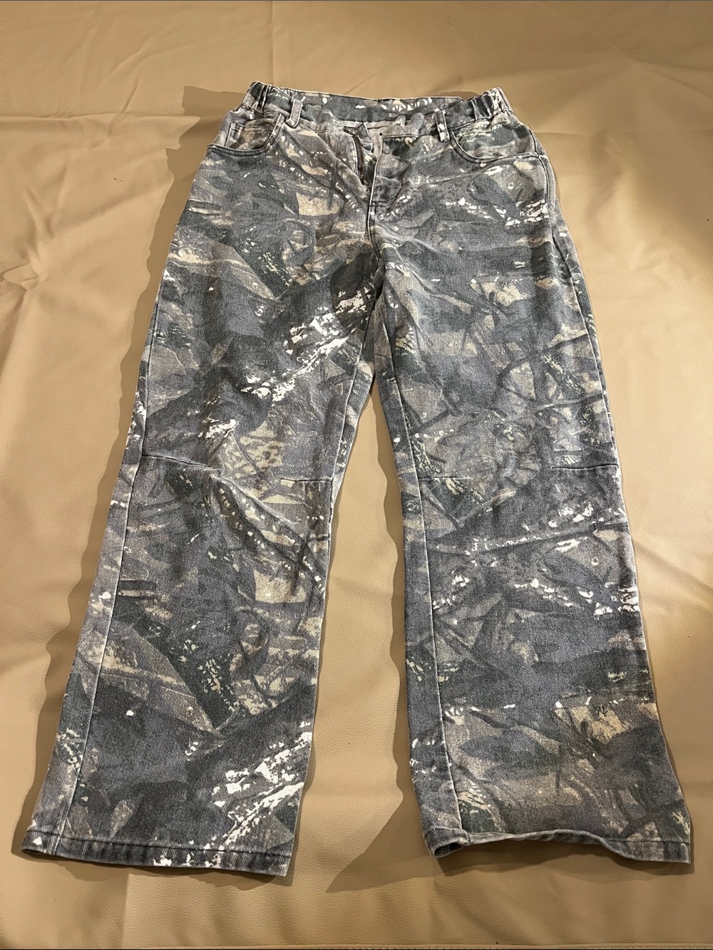 Vintage Women’s Camo Distressed y2k Blue Gray Tie-Dye Straight Leg Jeans